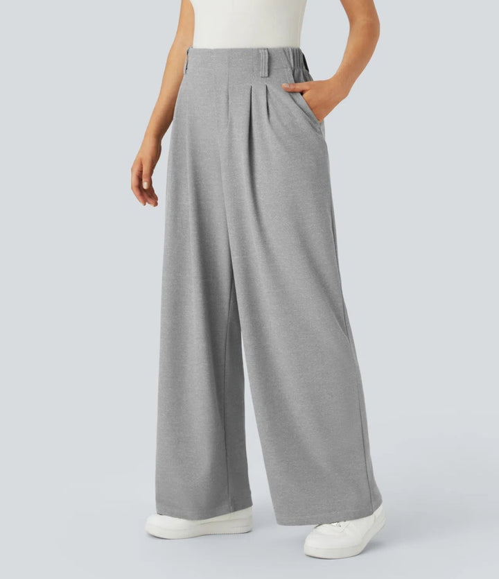 Spodnie elastyczne z wysokim stanem i waflową strukturą | Szara Chmura - Smoothen - 